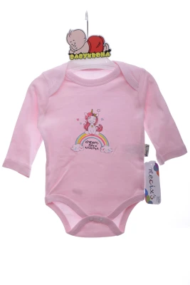 Боді з довгим рукавом для дівчинки з однорічкою інтерлок рожевий Necixc