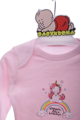 Боді з довгим рукавом для дівчинки з однорічкою інтерлок рожевий Necixc