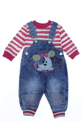 Водолазка з джинсовим напівкомбінезоном для дівчинки коттоновий "Dog" рожевий