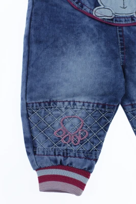 Водолазка з джинсовим напівкомбінезоном для дівчинки коттоновий "Dog" рожевий