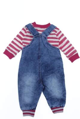 Водолазка з джинсовим напівкомбінезоном для дівчинки коттоновий "Dog" рожевий