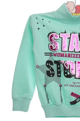 Водолазка на флісі для дівчинки трикотажна Star м'ятна