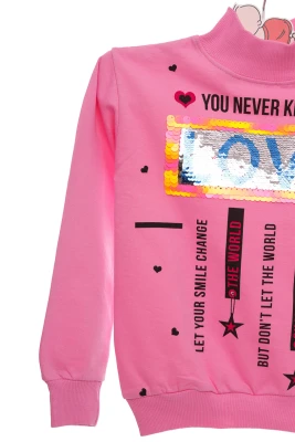 Водолазка на флісі для дівчинки трикотажна Love рожева