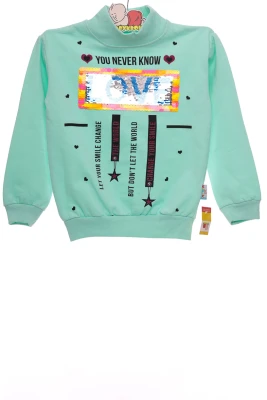 Водолазка на флісі для дівчинки трикотажна Love бірюзова