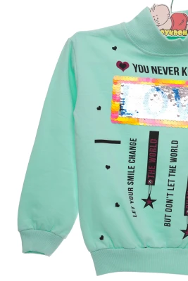 Водолазка на флісі для дівчинки трикотажна Love бірюзова