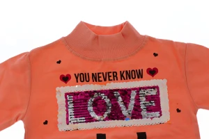 Водолазка на флісі для дівчинки трикотажна Love оранжева