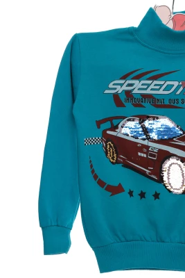 Водолазка на флісі для хлопчика трикотажна з Машиною зелена