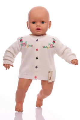 Кофта для дівчинки в'язка з квітами молочна