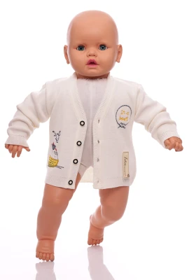 Кофта для хлопчика в'язка з кораблем молочний