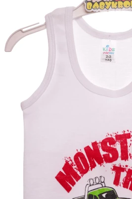 Труси з майкою для хлопчика трикотажні Машинка білі