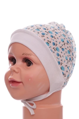 Чепчик на зав'язках кулір Babykroha у квіточку білу