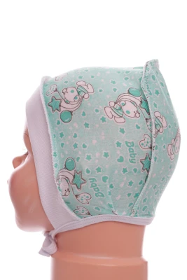 Чепчик на зав'язках кулір Babykroha Ведмедик м'ятний