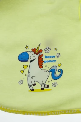 Нагрудник трикотажний на зав'язках 25*30 см Єдиноріг жовтий