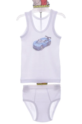 Майка з трусами для хлопчика трикотажні білий машинка