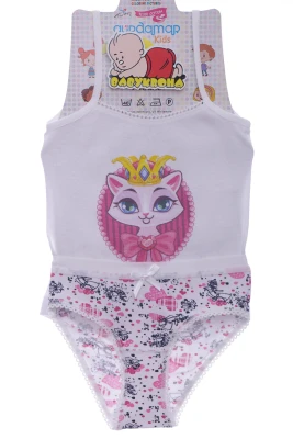 Майка з трусами для дівчинки трикотажні рожевий котик