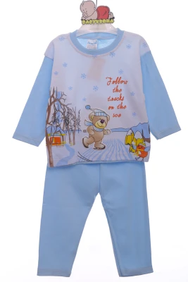 Піжама з довгим рукавом для хлопчика трикотажна сніжинка блакитний