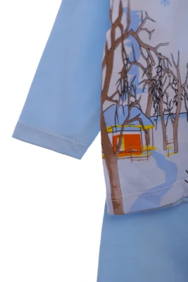 Піжама з довгим рукавом для хлопчика трикотажна сніжинка блакитний