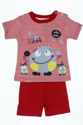 Шорти з футболкою трикотажні в червоний смужку.