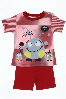 Шорти з футболкою трикотажні в червоний смужку.