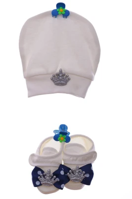 Пінетки з шапочкою трикотажні з білим короною