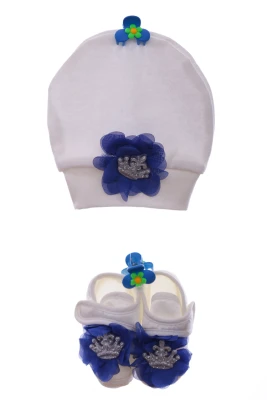 Пінетки та шапочка для хлопчика трикотажні з короною синій