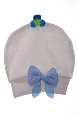 Пінетки та шапка для хлопчика трикотажні з блакитним бантиком.