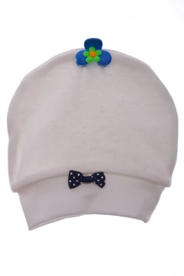 Пінетки та шапка для хлопчика трикотажна з блакитним бантом.