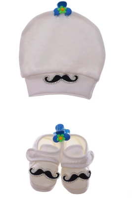 Пінетки з шапкою для хлопчика трикотажні джентльмен білий