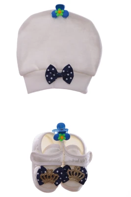 Пінетки та шапка для хлопчика трикотажні з короною синій