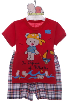 Шорти з футболкою для хлопчика трикотажні ведмедик червоний