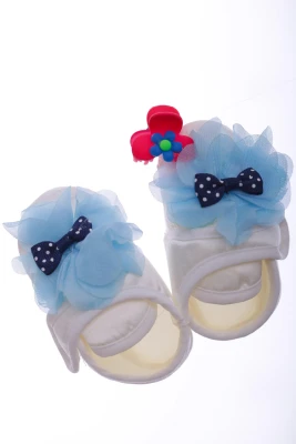 Пінетки з шапкою для хлопчика трикотажні Бантик блакитні