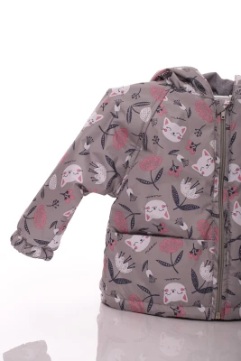 Куртка для дівчинки нуль на холлофайбері Babykroha з принтом сіра котика