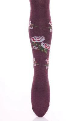 Колготи для дівчинки бордові з трояндами.