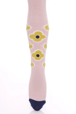 Колготи для дівчинки х/б пудра з квітами