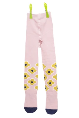 Колготи для дівчинки х/б пудра з квітами