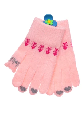 Рукавички для дівчинки в'язка з сердечками світло-рожеві
