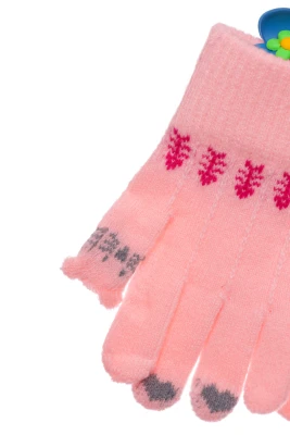 Рукавички для дівчинки в'язка з сердечками світло-рожеві