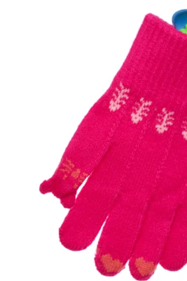 Рукавички для дівчинки в'язка із сердечками яскраво-рожеві