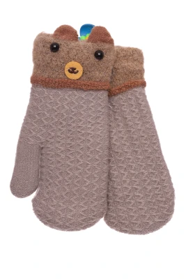 Перчатки в'язка на траві з вушками світло-сірі