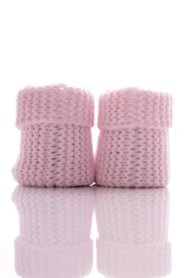 Пінетки в'язані для новонародженої дівчинки з рожевим бантиком 9,5*6,5см