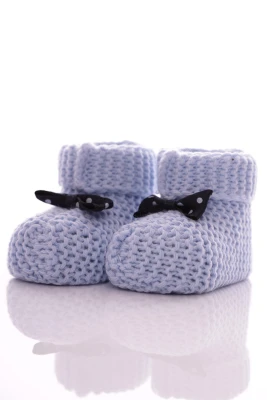 В'язані пінетки для новонародженого хлопчика з бантиком блакитні 9,5*6,5см