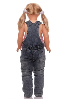 Джинсовий комбінезон для дівчинки на траві з зайчиком синій