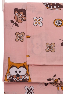 Постільна білизна для дівчинки бавовна з совами тьмяно-рожева 135*100см