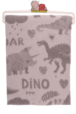 Байкова ковдра з динозаврами сіра 100*140см