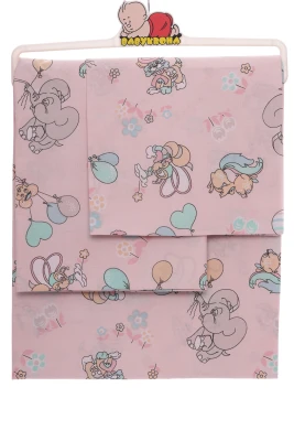 Постільна білизна для дівчинки бавовна звірята з кульками світло-рожева 135*100см