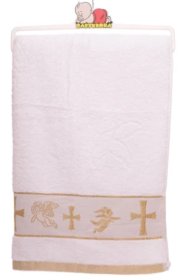 Крижма Ангел і хрестик із золотом 135*70 см біла