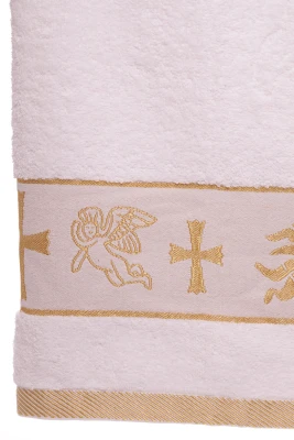 Крижма Ангел і хрестик із золотом 135*70 см біла